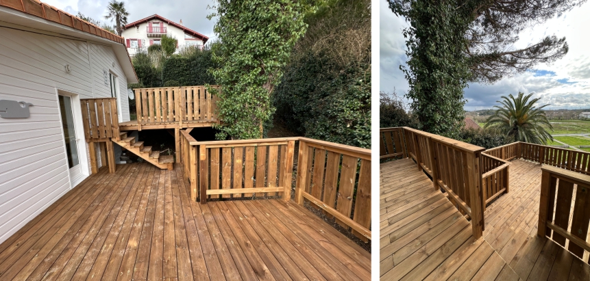 Terrasse lamme pin lisse pilotis Bidart Pays Basque Aquattitude